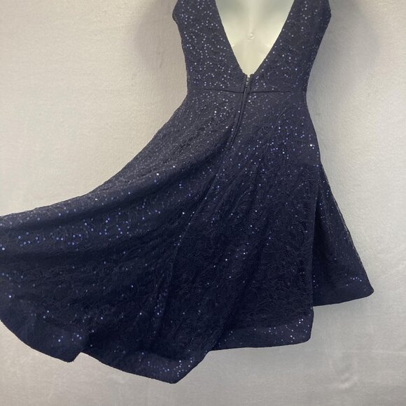 Vintage Y2K B. Smart Fit & Flare Lace Sequin Dress Womens 7 Navy Blue Cocktail - Picture 16 of 16